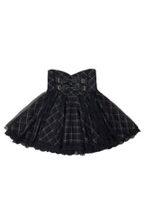 Black Plaid Print Bowknot Sweet Jirai Kei Japanese Skirt - Product - 3