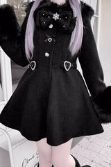 [Velvet Star Dream] Long Sleeves Bow Sweet Jirai Kei Japanese Overcoat 2 Colors - Product - 10