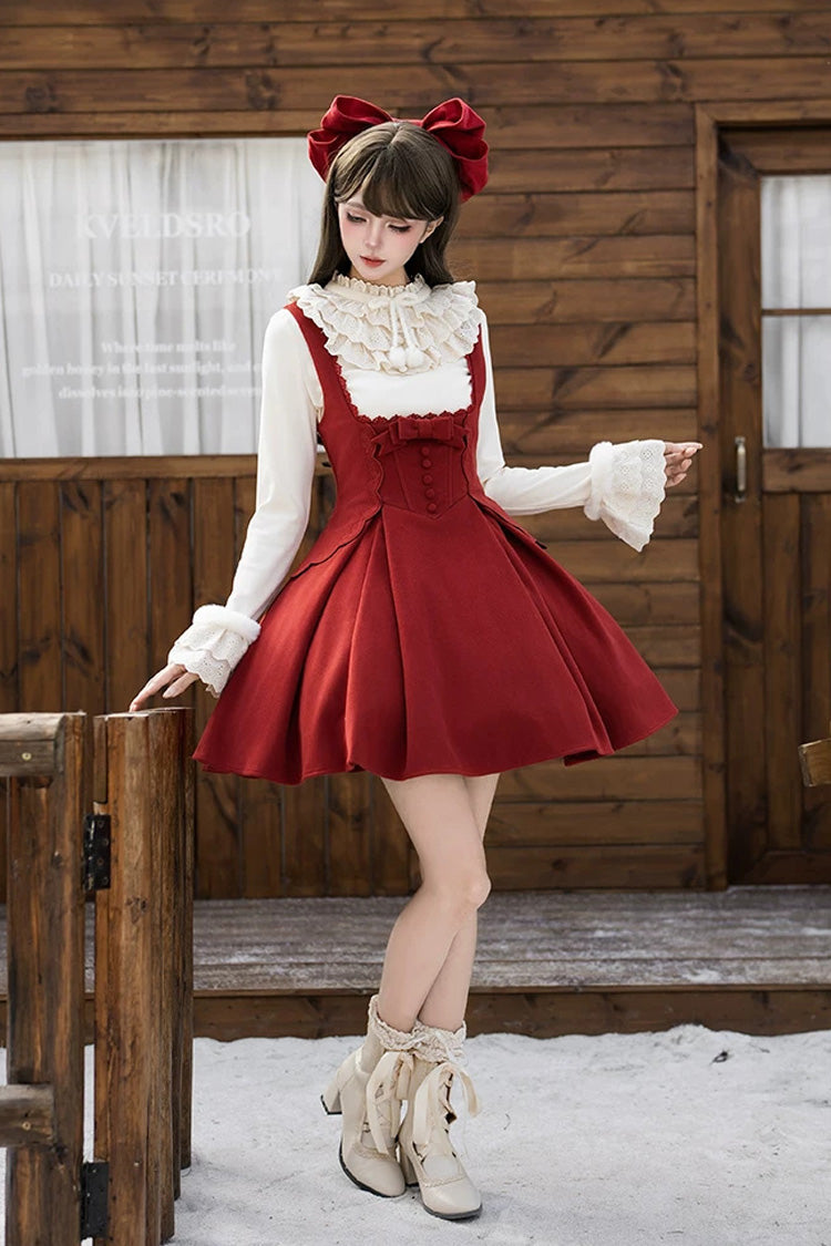 Red [Letters and Poems · Velvet Rose] Sleeveless Embroidered Bow Fishbone Classic Elegant Lolita Bandeau Dress 2 Versions - Product - 3
