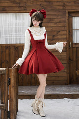 Red [Letters and Poems · Velvet Rose] Sleeveless Embroidered Bow Fishbone Classic Elegant Lolita Bandeau Dress 2 Versions - Product - 3