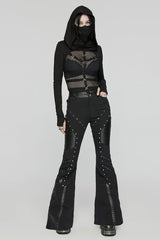 Black Mesh Rivet Women's Punk Flared Pants - Product - 4