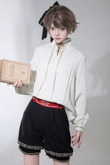 [Cangzhu] Stand Collar Long Sleeves Embroidered Asymmetric Classic Chinese Inspired Vintage Ouji Lolita Shorts Set - Product - 13