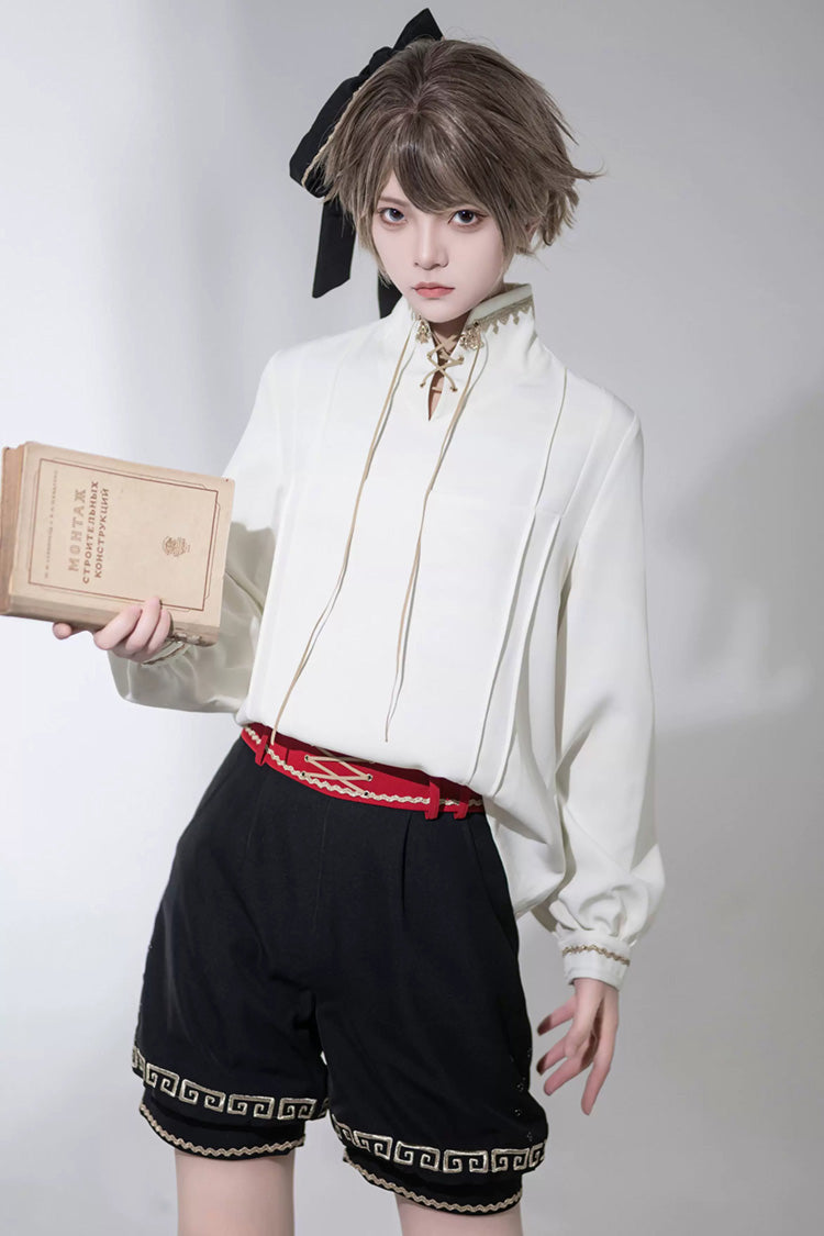 [Cangzhu] Stand Collar Long Sleeves Embroidered Asymmetric Classic Chinese Inspired Vintage Ouji Lolita Shorts Set - Product - 13