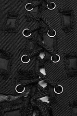 Black Hollow Cross-Taped Stitching Lace-Up Ripped Women's Steampunk Skirt - Product - 6