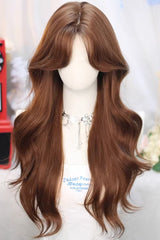 Cool Coffee Brown Swoop Bangs Soft Wavy Sweet Lolita Wig - Cool-Coffee-Brown - 1