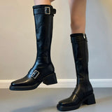 Classic PU Buckled Lolita Knee-High Boots 2 Colors (Black, Brown) - Black - 4