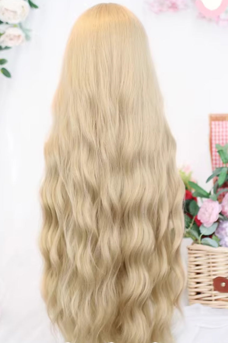Gold Curtain Bangs Long Curls Hair Versatile Sweet Lolita Wig - Product - 3