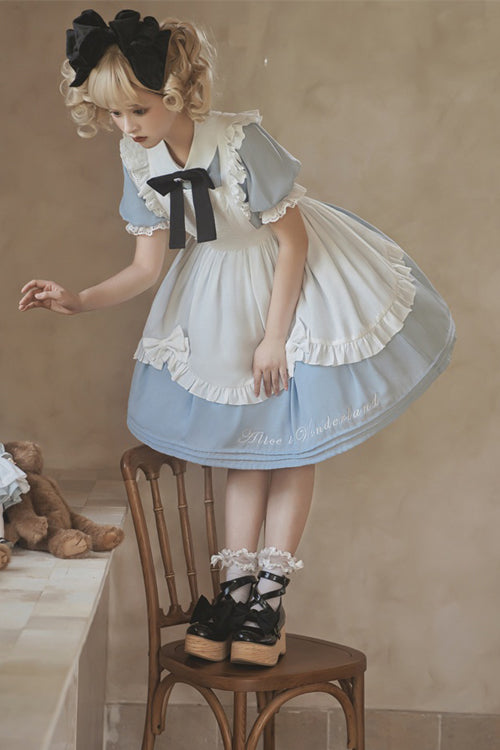 Round Collar Lace Puff Short Sleeves With Apron Sweet Lolita Dress - Product - 6