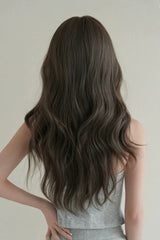 Cool Brown Fluffy Long Loose-Wavy Sweet Lolita Wig with Face-Framing Curtain Bangs - Product - 3