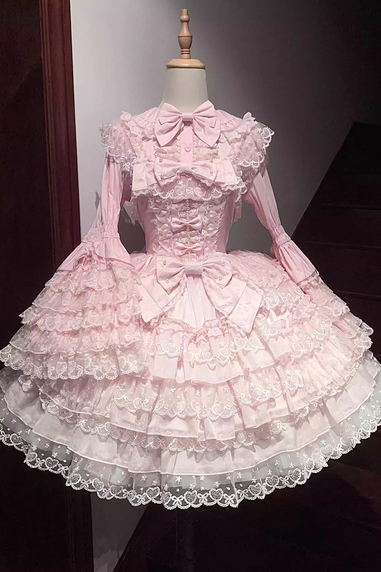 Pink [Love Overture] Multi-Layered Ruffle Bowknot Lace Sweet Lolita Jsk Dress - Product - 3
