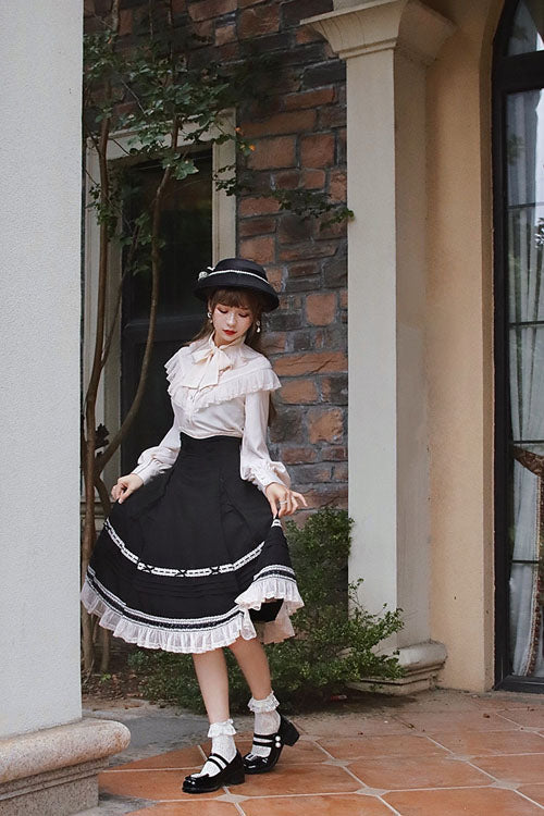 Solid Color Baroque Manor Bowknot High Waisted Ruffled Sweet Lolita Skirt 3 Colors - Product - 12