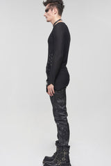 Black Gothic Asymmetry Drawstring Decoration Coarse Net Men's Shirt - Product - 6