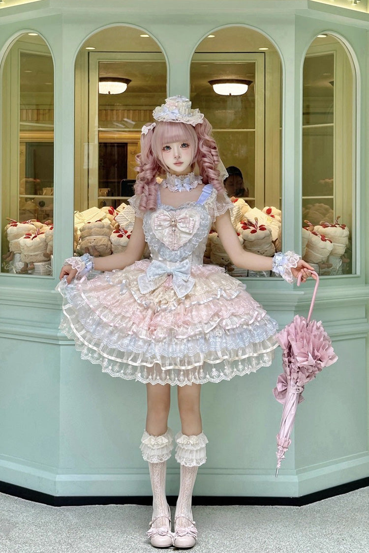 Rainbow Colors [Ballad of Feathers] Sleeveless Multi-Layered Ruffle Hanayome Bowknot Sweet Lolita Jsk Dress - Product - 5