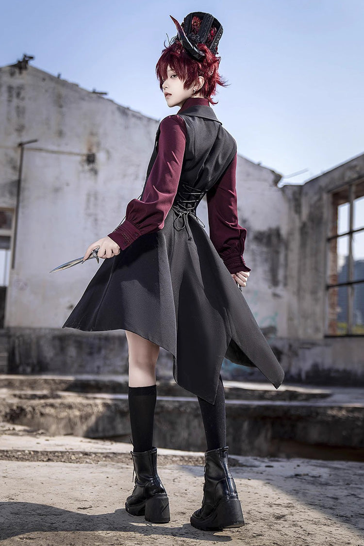 Red Lapel Collar Long Sleeves Embroidery Slim Gothic Vintage Prince Ouji Lolita Blouse - Product - 12