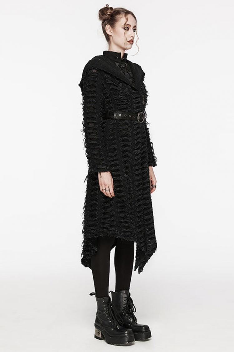 Black Irregular Hooded Women's Punk Long Coat - Product - 3