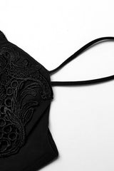 Black Floral Embroidery Lace-Up Women's Gothic Slip Dress - Product - 7