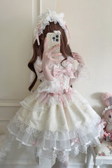 Apricot [Fleishi Island] Sleeveless Ruffle Bowknot Lace Slim Sweet Ballet Lolita Jsk Dress - Apricot - 1