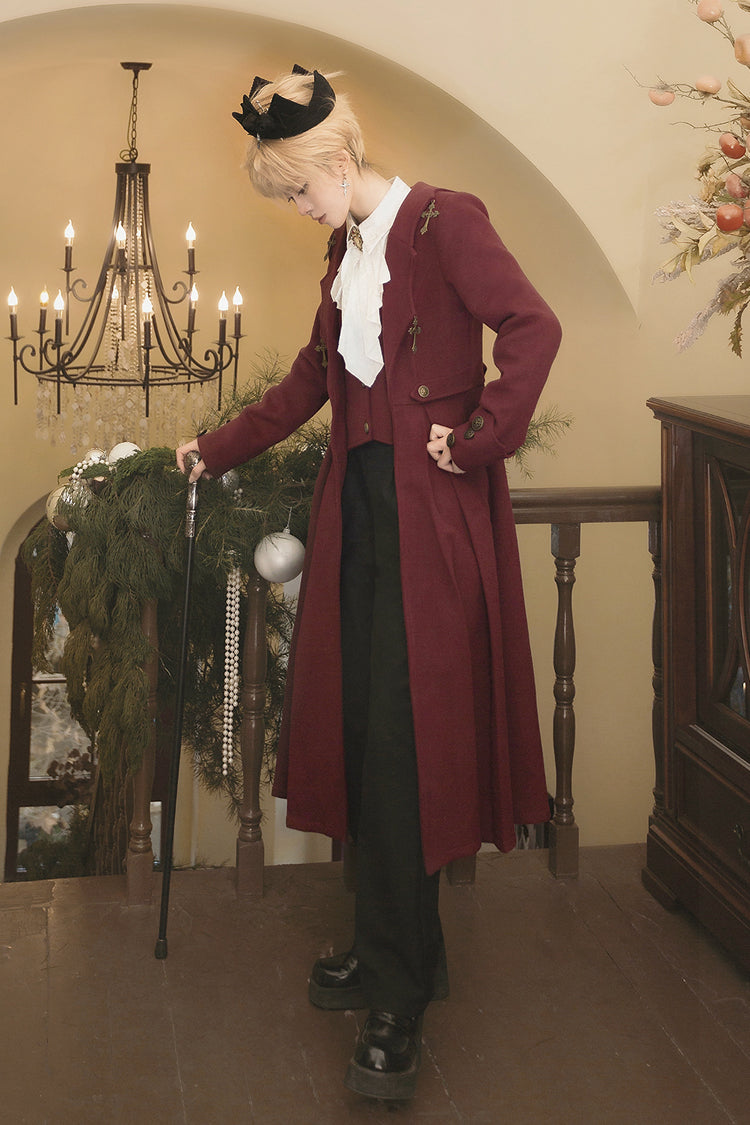 Red [The Legend of Dracula] Bat Collar Long Sleeves Prince Handsome Ouji Lolita Coat - Product - 12