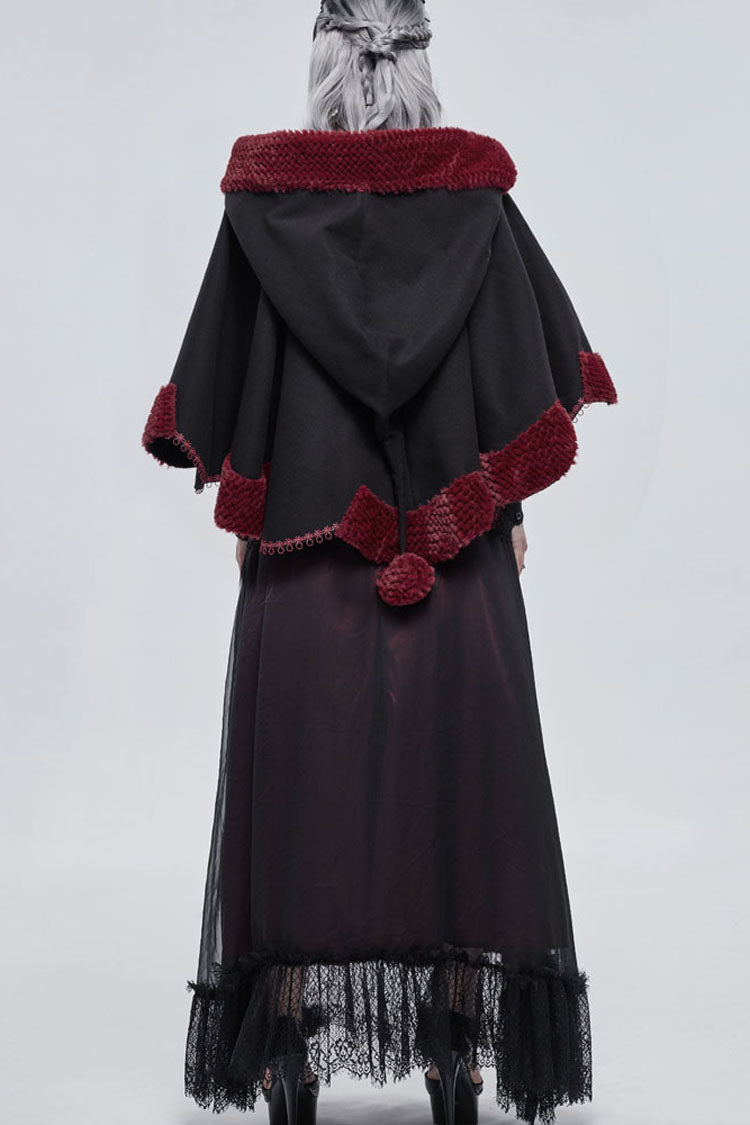 Black Gothic Petal-Shaped Double-Faced Contrast Women's Wool Hooded Shawl - Product - 13
