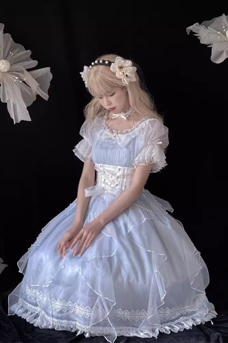 Blue Short Sleeves Ruffle Hanayome Sweet Mermaid Princess Lolita Dress - Product - 4