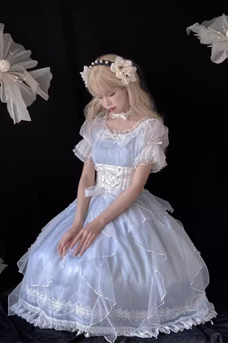 Blue Short Sleeves Ruffle Hanayome Sweet Mermaid Princess Lolita Dress - Product - 4