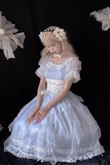 Blue Short Sleeves Ruffle Hanayome Sweet Mermaid Princess Lolita Dress - Product - 4