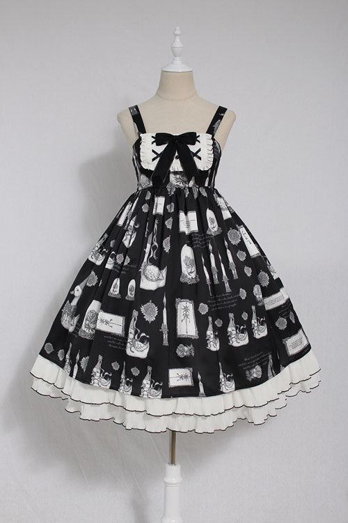 Christian Pious Duck Print Sleeveless Bowknot Sweet Lolita JSK Dress - Black - 8