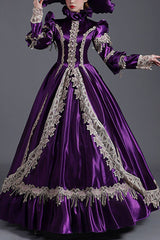 Purple Long Sleeves High Collar High Waisted Cardigan Ruffled Victorian Lolita Prom Dress - Purple - 1