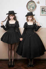 Black [Old Testament] Short Sleeves Ruffle Embroidery Bowknot Lace-Up Gothic Lolita Dress 2 Versions - Product - 7