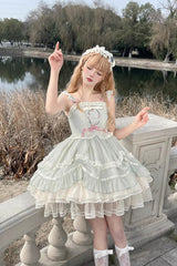 Green Floating Light Dance Multi-layer Ruffle Embroidery Bowknot Lace Sweet Lolita Jsk Dress - Product - 4