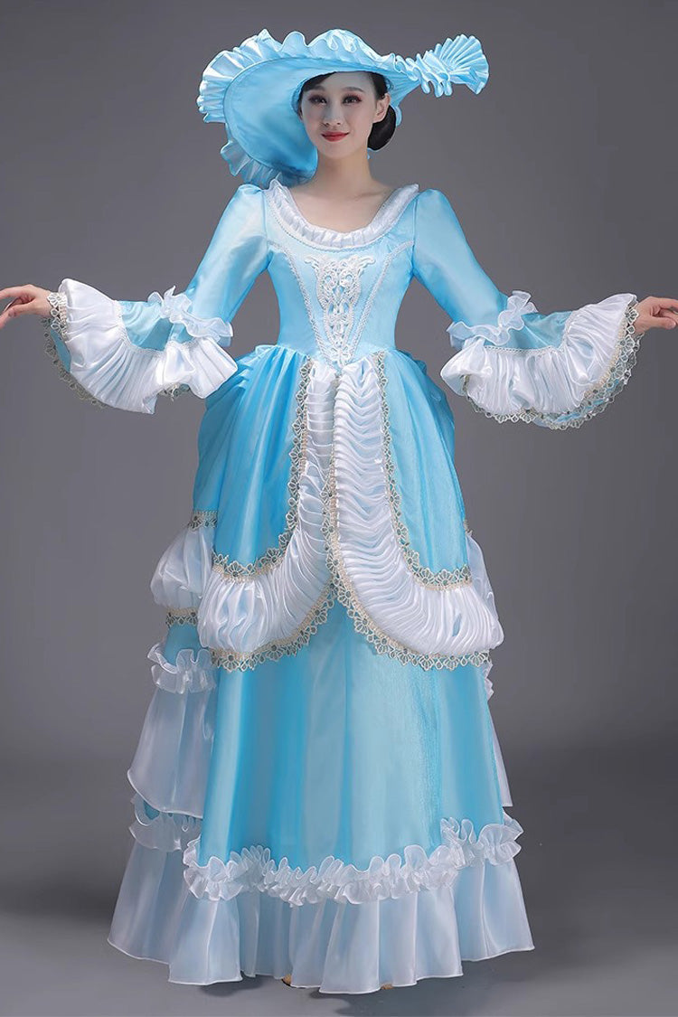 European Style Long Sleeves Multi-layer Ruffle Classic Elegant Princess Victorian Dress 3 Colors - Blue - 6