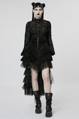 Heart Embroidery Skull Pendant Zipper Irregular Mesh Women's Gothic Skirt 2 Colors - Product - 12
