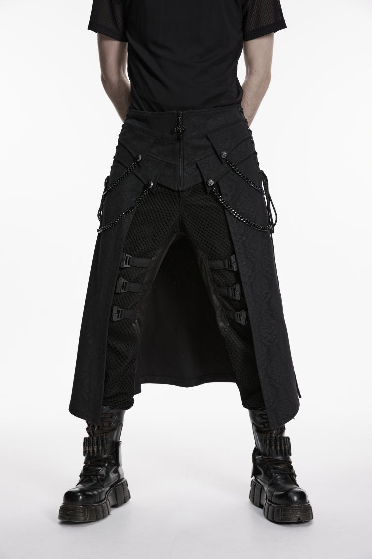 Black Printed Lace-Up Zippered Chain-Decorated Men's Punk Skirt - Product - 8