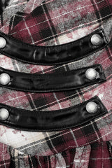 Black/Red Leather Shoulder Strap Plaid Print Ruffle Stitching Irregular Women's Steampunk Dress - Product - 8