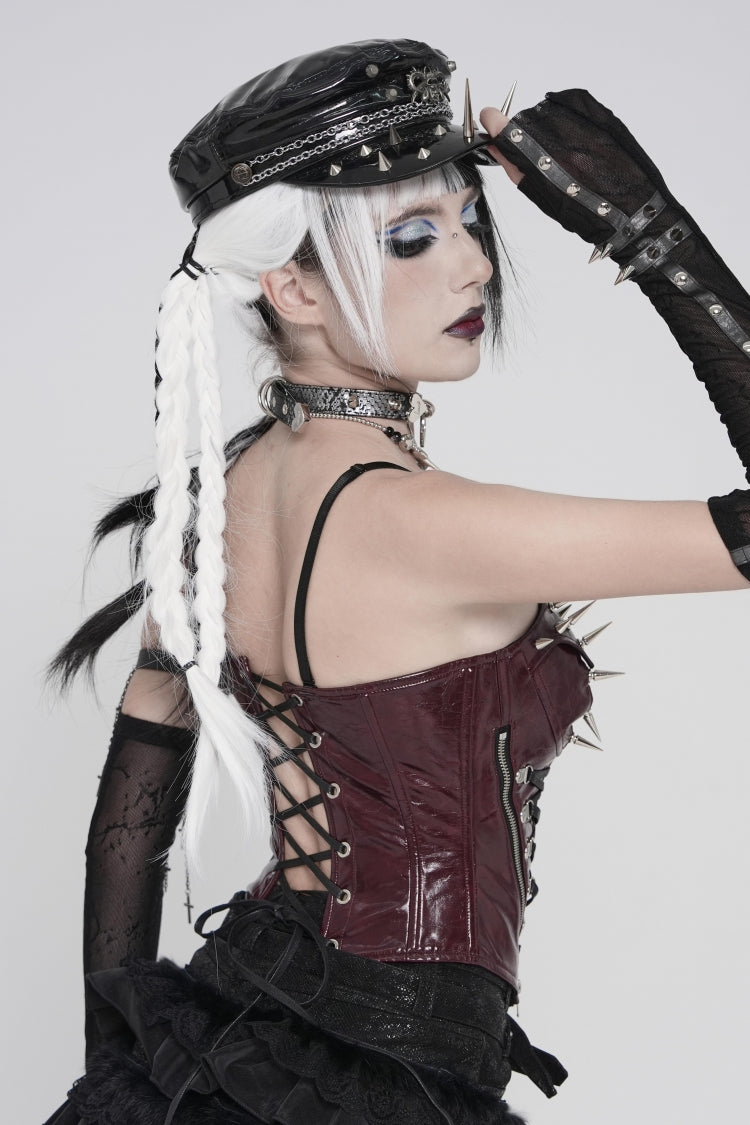 Red Lace-Up Slim Studded Zippered Women's Punk Corset - Product - 9