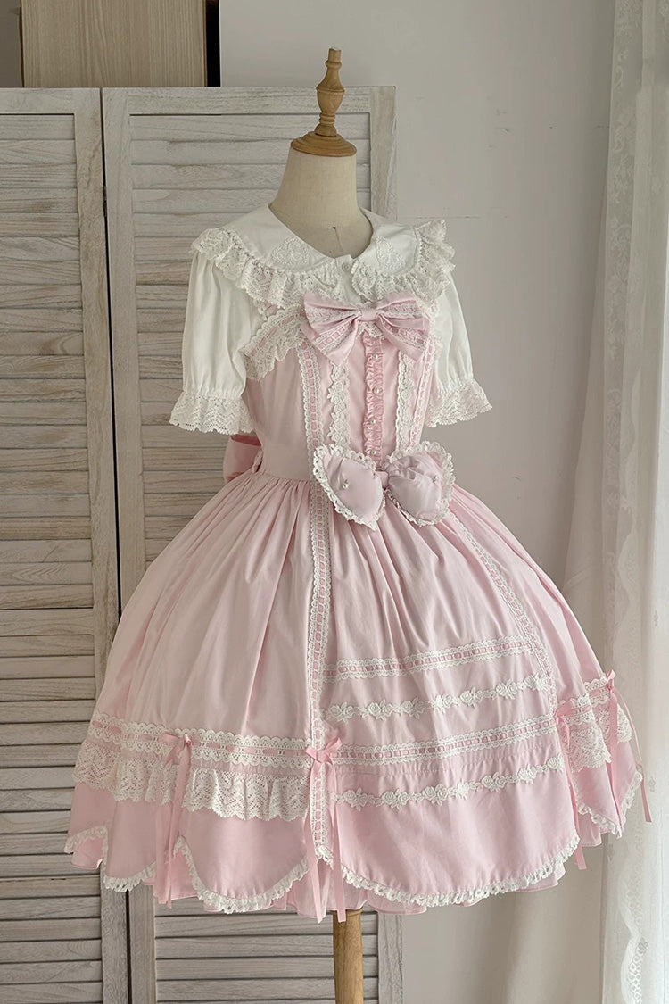 Pink [Petal Bunny] Cotton Sleeveless Ruffled Bow Lace Sweet Elegant Lolita Jsk Dress - Product - 6