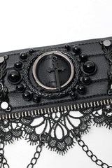 Black Leather Metal Rivets Lace Women's Gothic Chocker - Product - 7
