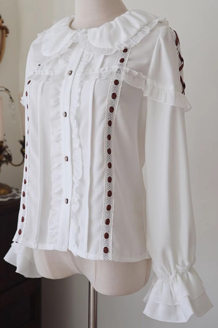 White Doll Collar Long Sleeves Lace Sweet Lolita Blouse - Product - 2