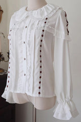 White Doll Collar Long Sleeves Lace Sweet Lolita Blouse - Product - 2