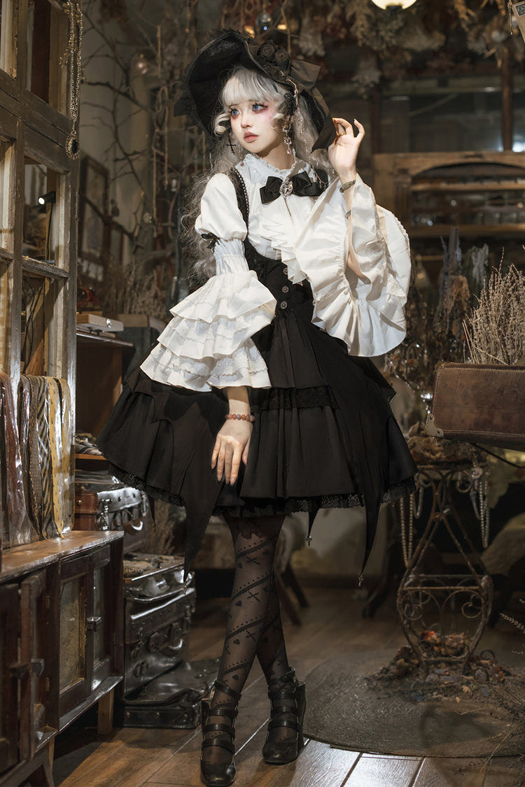 Black Magical Girl Ruffle Cardigan Bowknot Gothic Princess Lolita Strap Dress - Product - 2