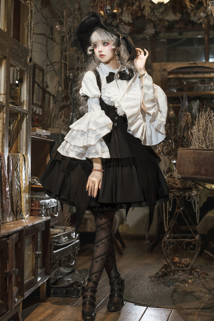 Black Magical Girl Ruffle Cardigan Bowknot Gothic Princess Lolita Strap Dress - Product - 2