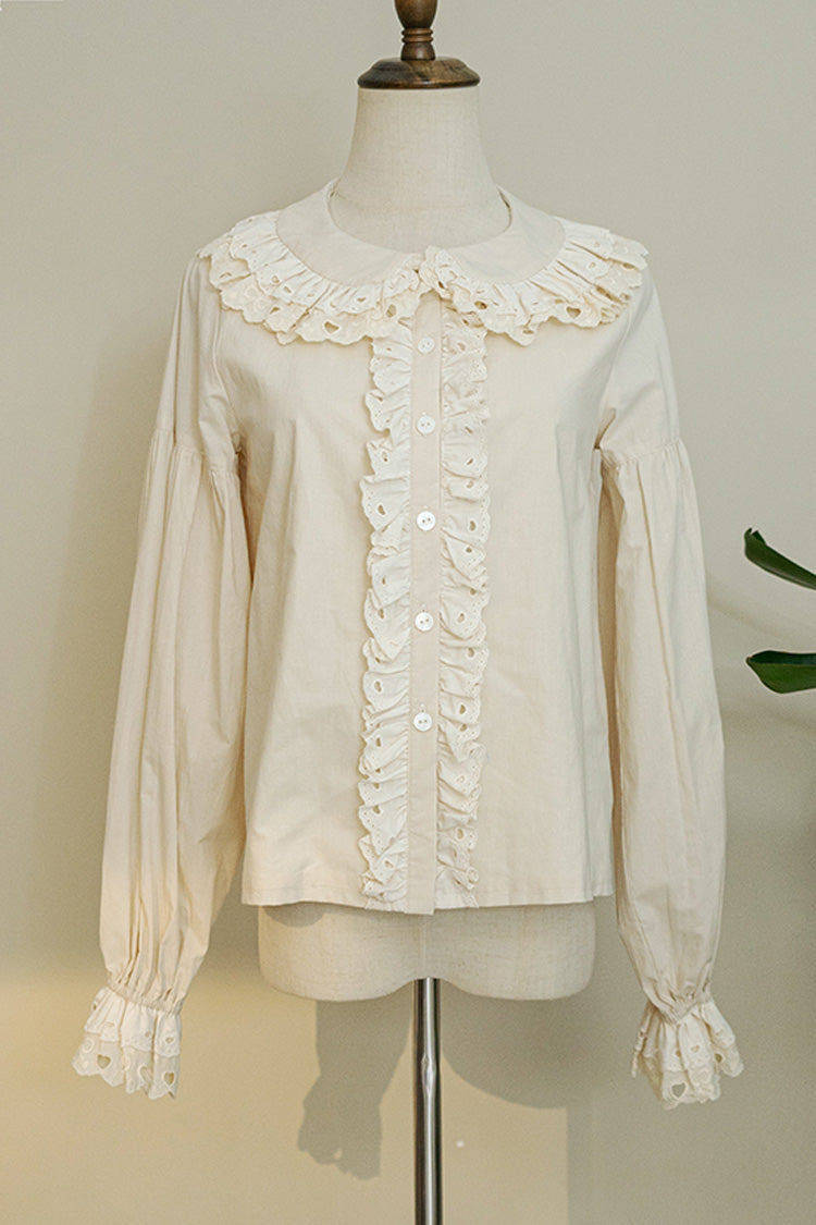 Ivory Doll Collar Forest Illustrated Book Long Sleeves Sweet Elegant Lolita Blouse - Ivory - 1