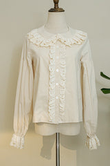 Ivory Doll Collar Forest Illustrated Book Long Sleeves Sweet Elegant Lolita Blouse - Ivory - 1