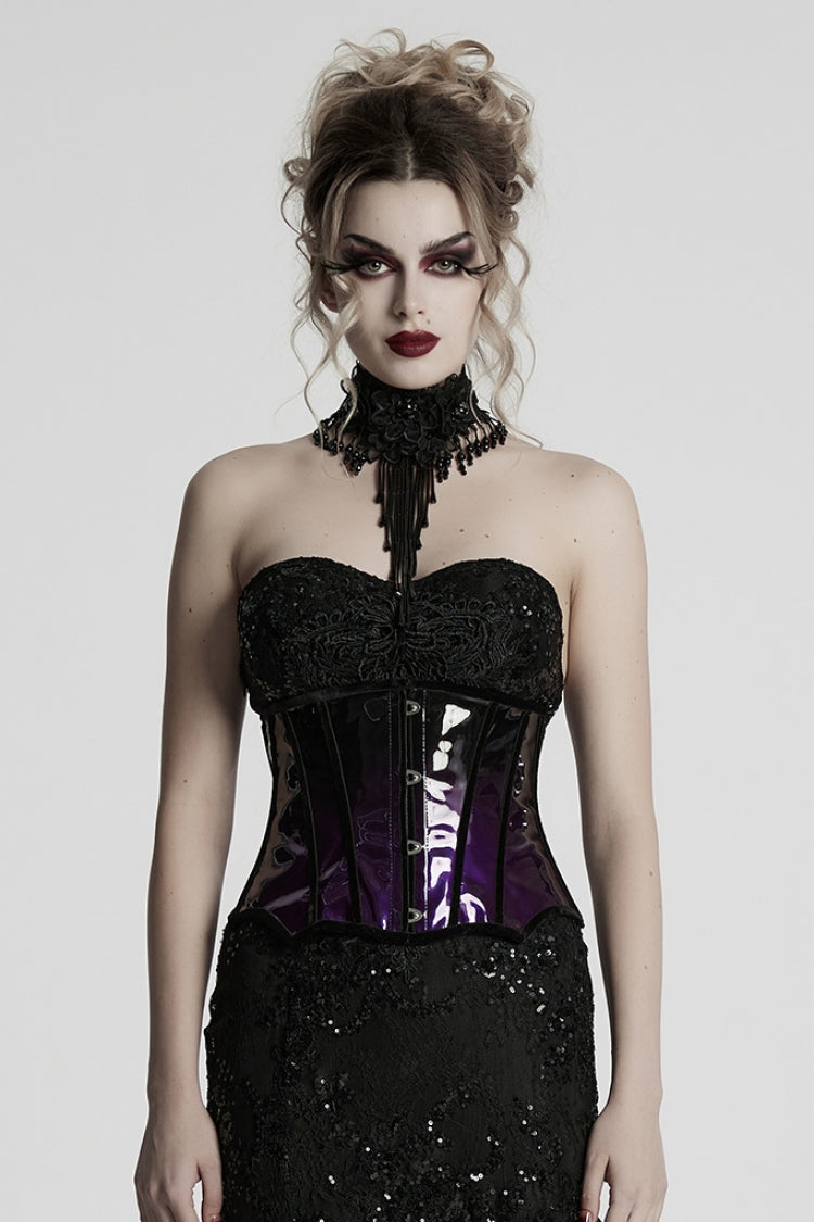 Black/Purple Gradient Patent Leather Women's Gothic Underbust Corset - Black/Purple - 1