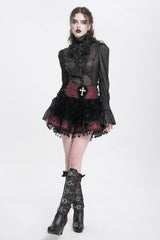 Black/Red Cross Tassel Print Women's Gothic Skirt - Product - 9
