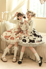 Milk Cow Print Ruffle Bowknot Sweet Lolita Jsk Dress 5 Colors - Product - 10
