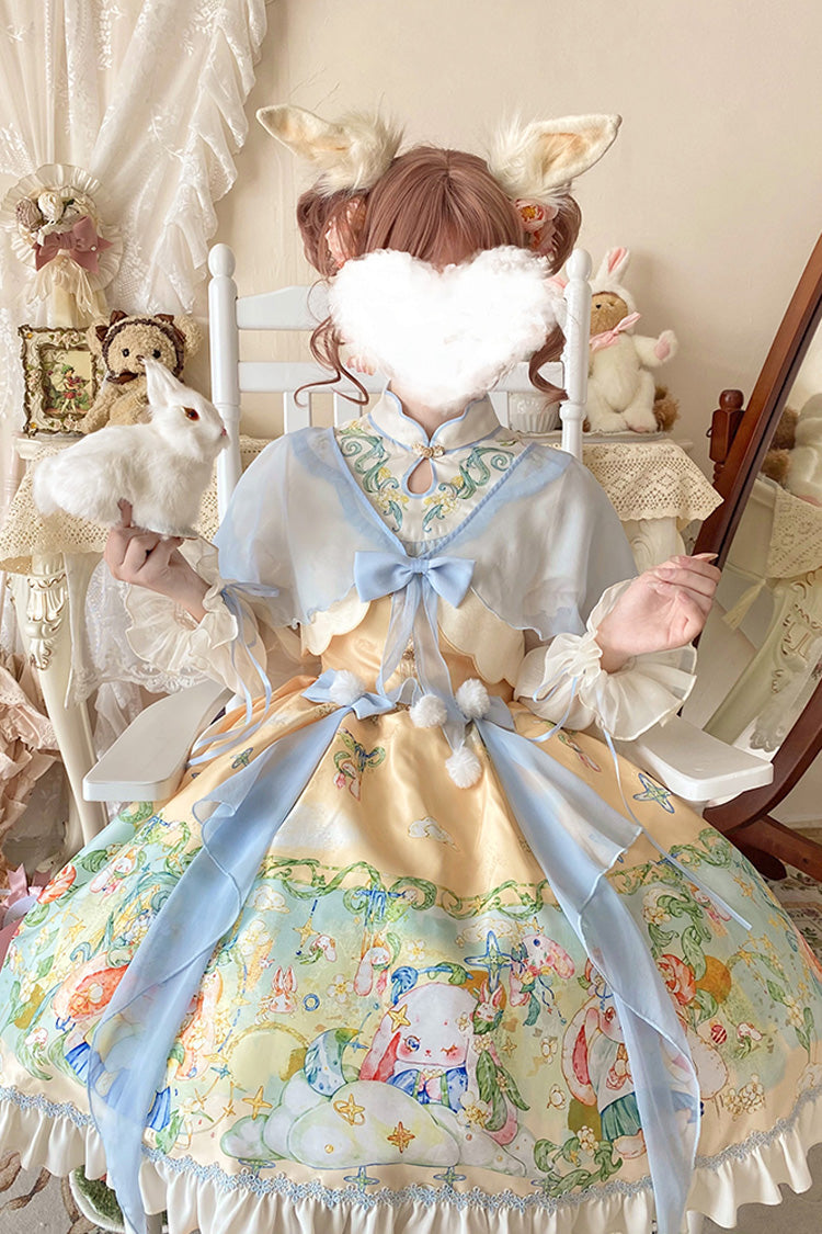 Multi-Color Fairy Rabbit Print Ruffle Bowknot Sweet Chinese Style Princess Lolita Dress - Product - 6
