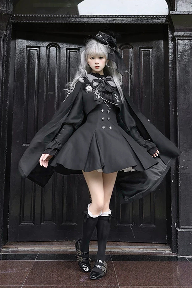 Black [Gothic Night Butler] Double-breasted Gothic Lolita Bustier Suspender Dress - Product - 6