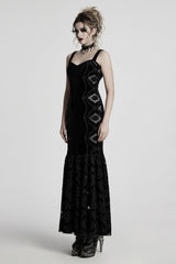 Black Sleeveless Floral Embroidery Women's Gothic Fishtail Slip Dress - Product - 2
