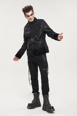 Black Metal Decorative Lace Up Leg Loops Long Men's Punk Pants - Product - 4